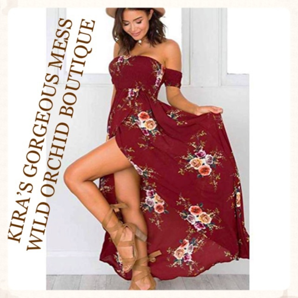 💕🍭💕BNWT WINE MAXI DRESS SEXY W/ SLITS💕🍭💕
